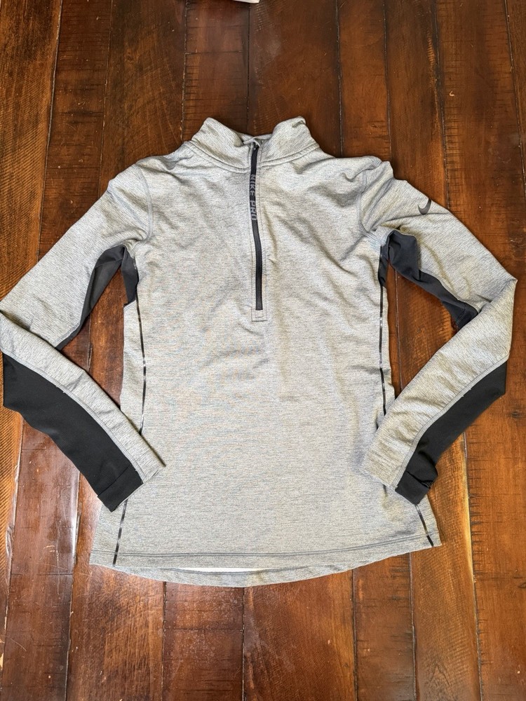 NIKE PRO Hyperwarm Long Sleeve Training Top GRAY & BLACK Half Zip Women’s Size M