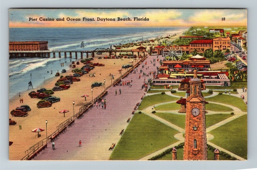 Daytona Beach FL-Florida, Pier Casino And Ocean Front, Vintage Postcard
