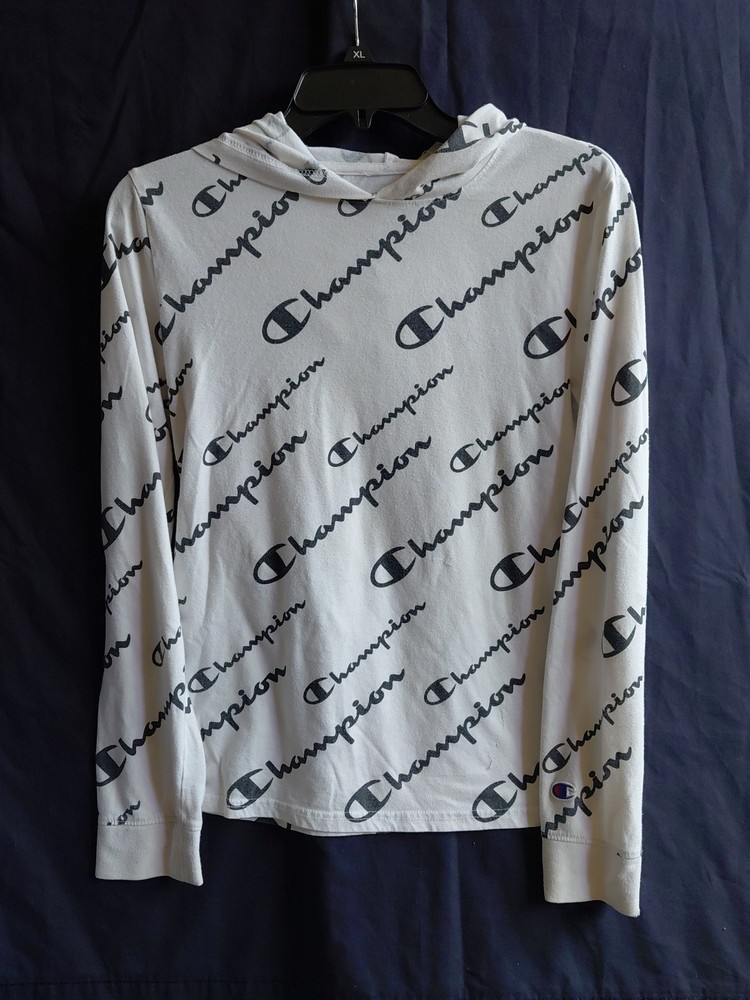 Champion Athleticwear Hoodie T Shirt Boys Sz. XL Logo Print Long Sleeves White