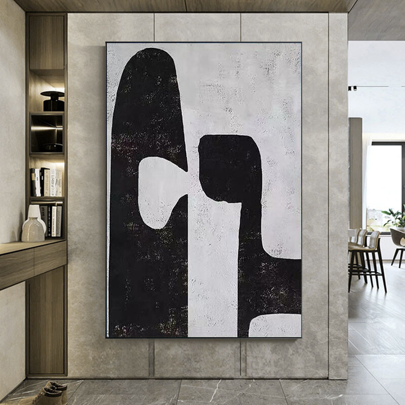 Handmade Abstract Painting on Canvas Black and White Painting Modern Art Hotel