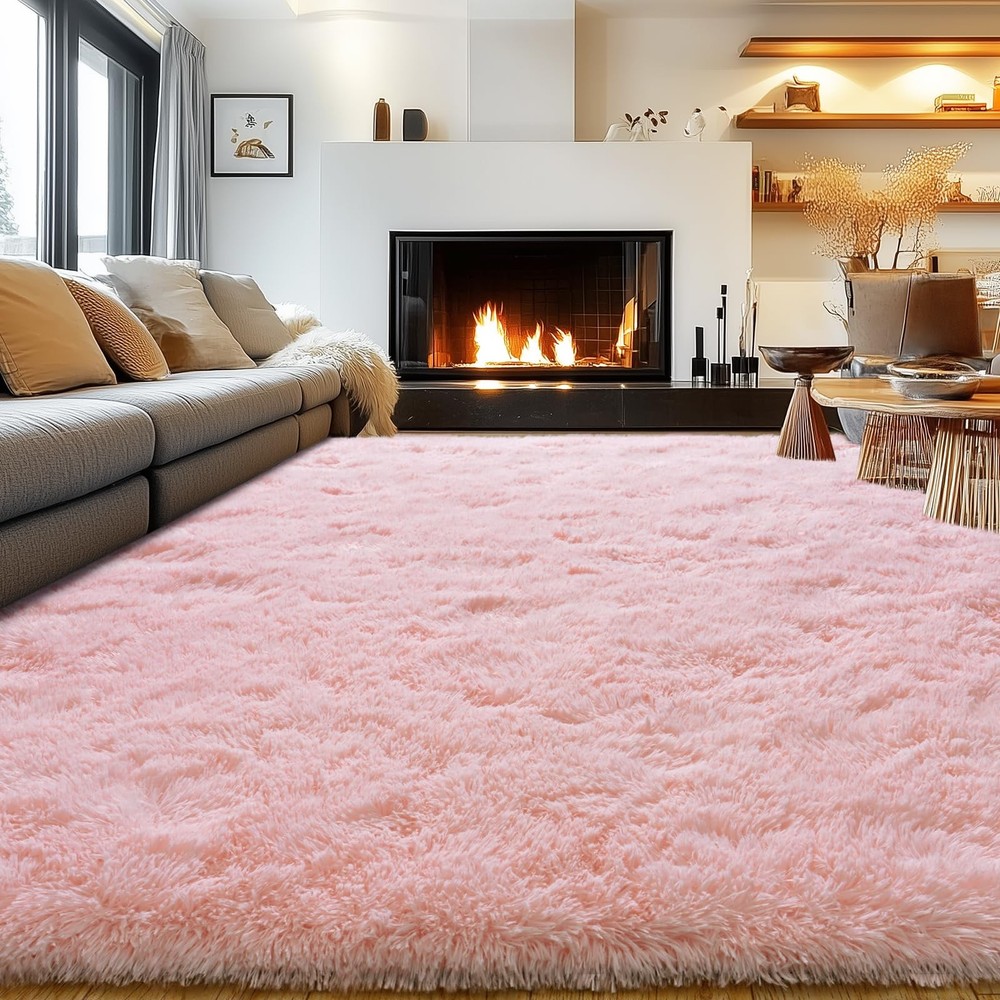 Ultra Soft Pink Rugs for Bedroom 8x10 Feet, Fluffy Shag Area Rugs for Living ...