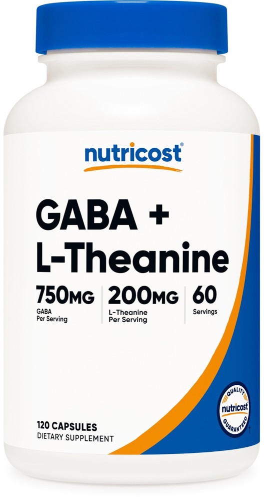 Nutricost GABA (750mg) + L-Theanine (200mg) 120 Capsules - GMO-Free, 60 Servings