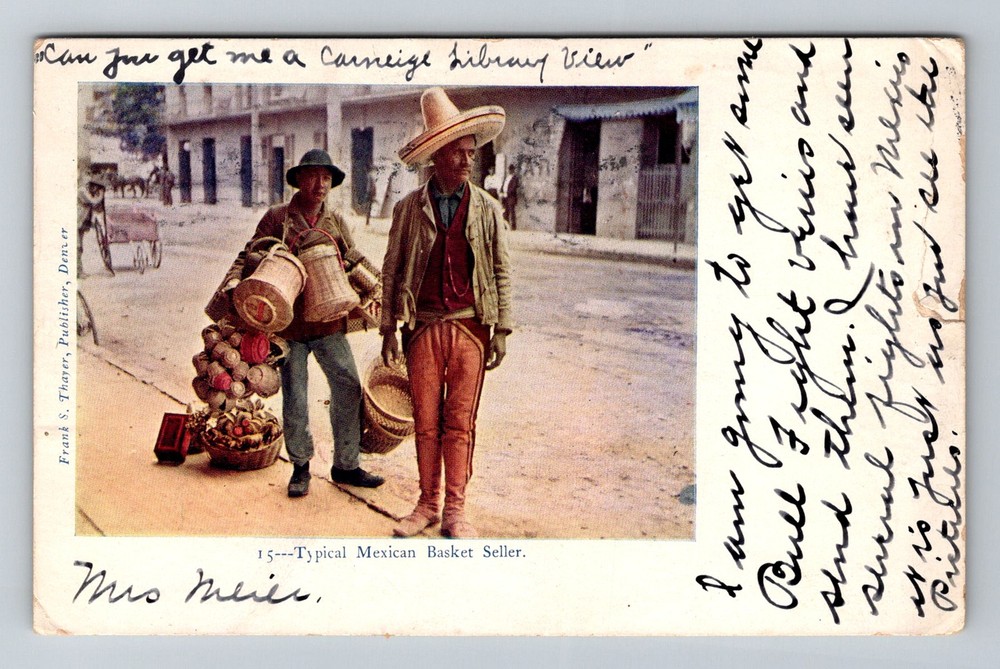 Mexico- Typical Mexican Basket Seller Souvenir Old Postal Vintage c1907 Postcard