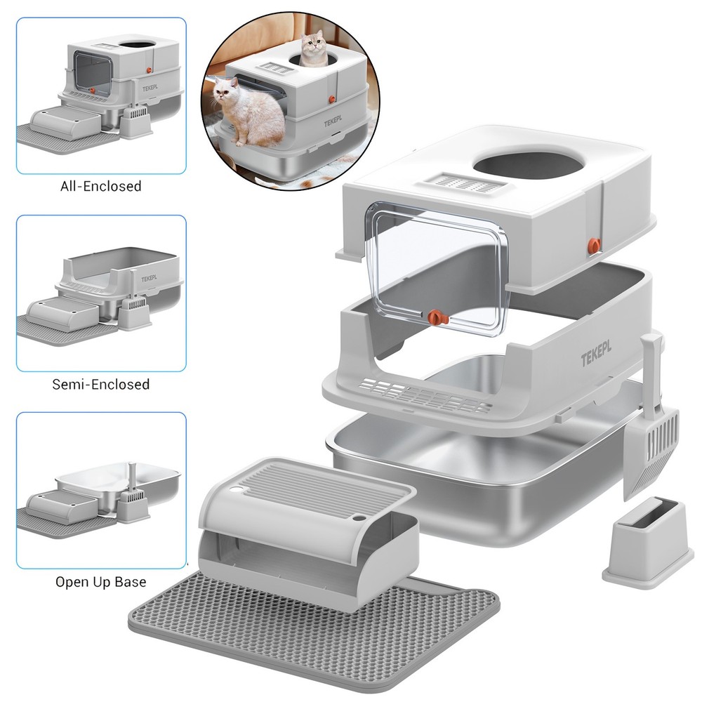 Stainless Steel Cat Litter Box XXL with Lid Enclosed High Sided Extra Litter Box