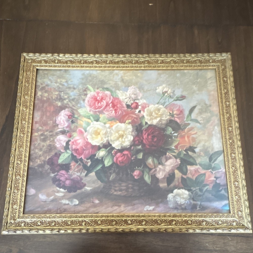 Albert Williams Signed Framed Floral Still Life Oil Painting on Canvas, Medium