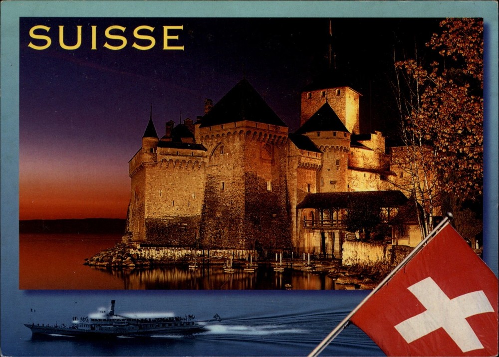 Chateau de Chillon Lac Leman Switzerland vintage postcard u109