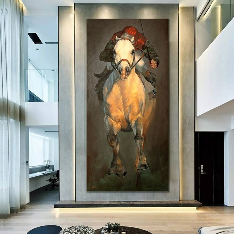 Jockey Running Horse Art Canvas Posters Prints Abstract Wall Art Canvas Painting