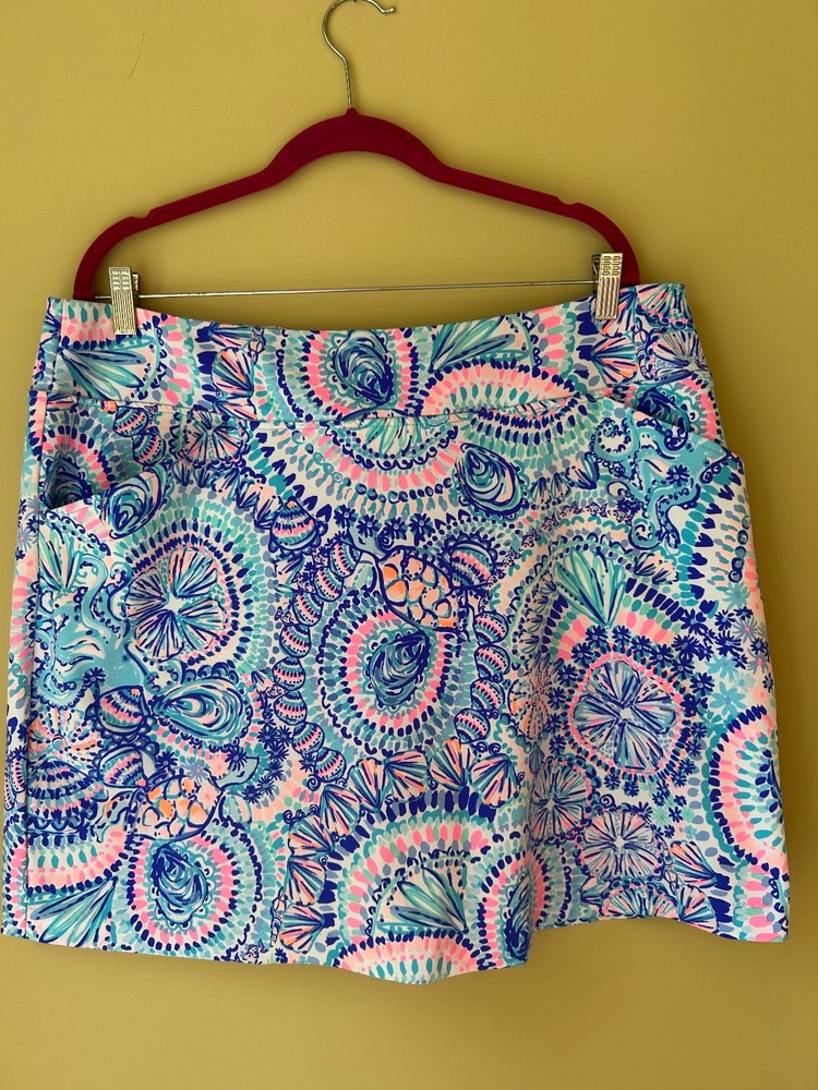 Lilly Pulitzer Luxletic Monica Skort  Size 16 Blue Pink Print UPF 50 Golf Tennis