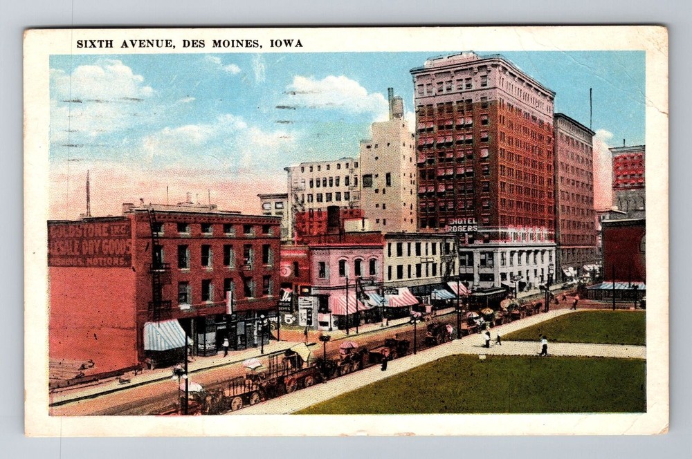 Des Moines IA-Iowa, Sixth Avenue, Antique Vintage Souvenir Postcard