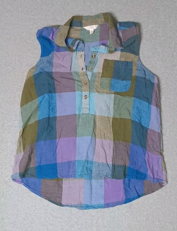 Time And Tru Linen Blend Sleeveless Button Up Blouse Girls Youth Size Large...