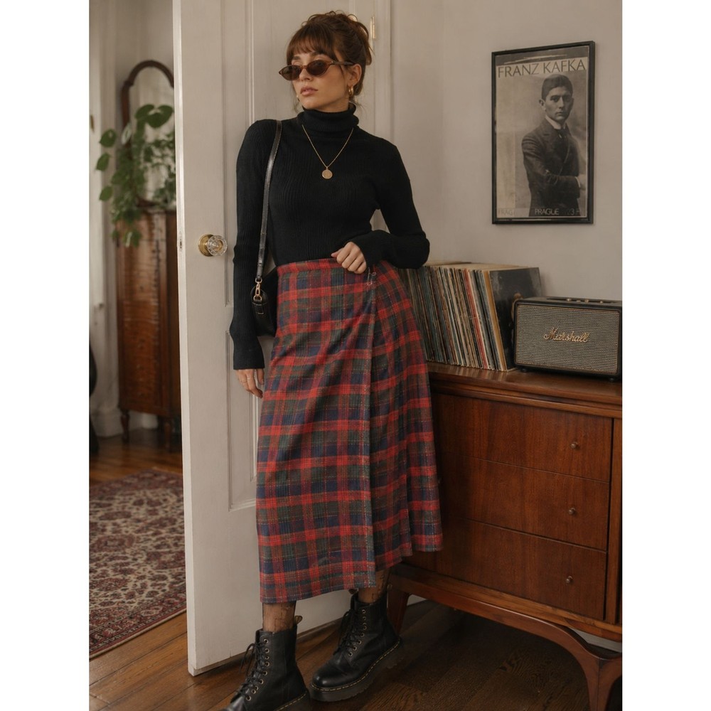 Vintage Plaid Skirt | Red Black Tartan Midi Skirt | Punk Grunge Preppy 10