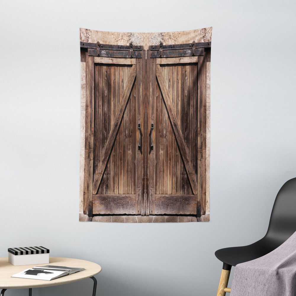 Rustic Tapestry Wooden Barn Door Image Print Wall Hanging Decor