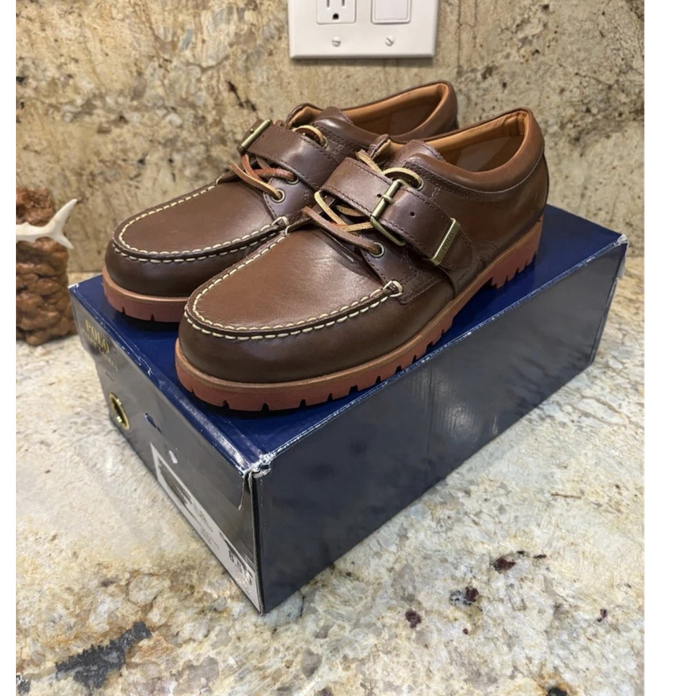 Polo Ralph Lauren Ranger Boat Shoes Brown Leather Buckle Men's 8.5 D