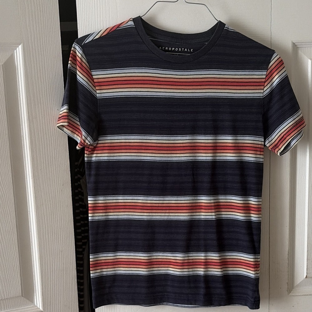 Aeropostale Men's XS Striped Crew Neck Short Sleeve T-Shirt Multicolor