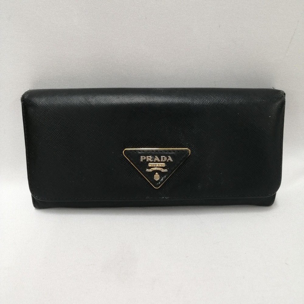 Prada Black Round Zip Wallet with Leather Accents