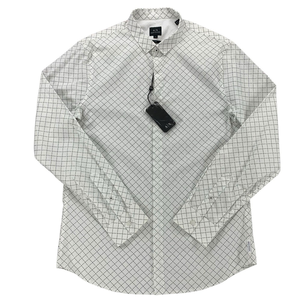 Armani Exchange Mens Long Sleeve Shirt Size L All Over AX Print White