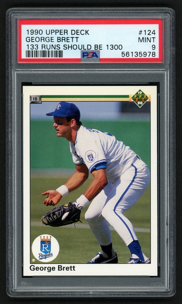 1990 UPPER DECK GEORGE BRETT #124 133 RUNS ERROR CARD ROYALS HOF PSA 9 MINT