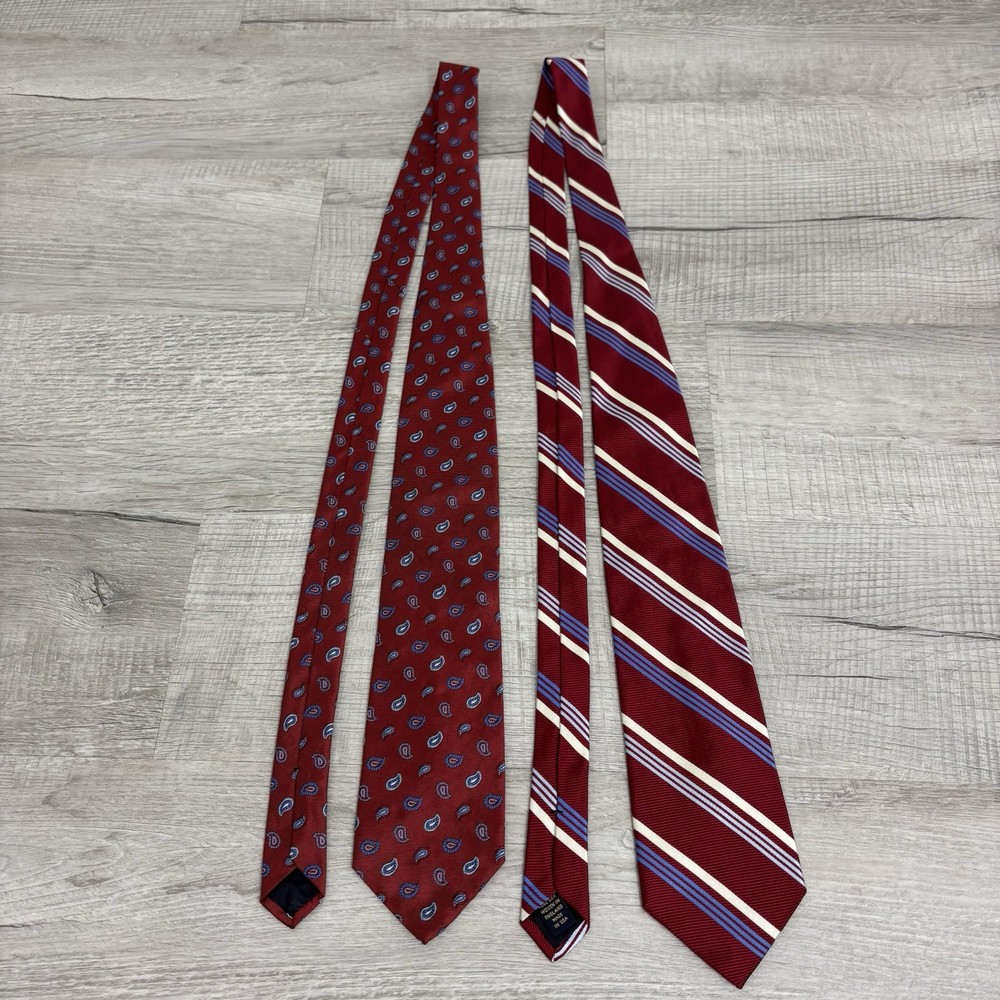 Brooks Brothers Red Blue Patterned Neck Ties Lot Of 2 100% Silk
