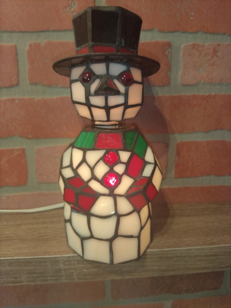 Vintage Stained Glass Light Up Snowman Bobblehead Christmas accent Night Light-image