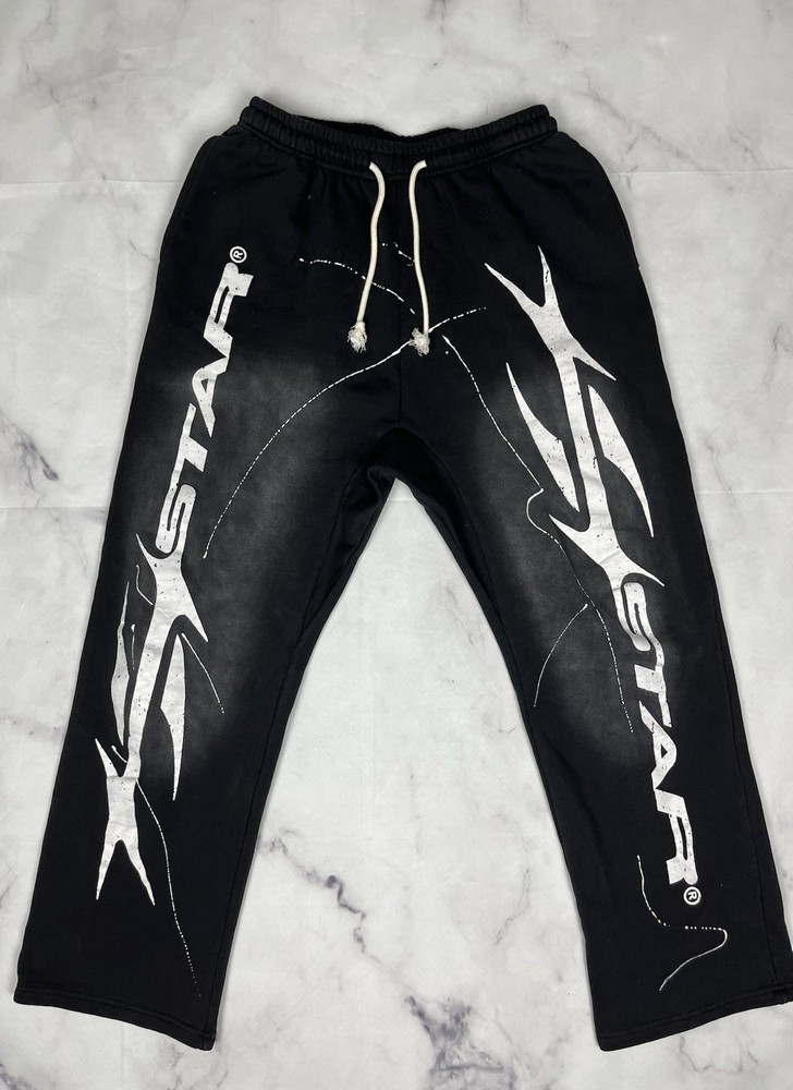 Hellstar Men's Black Graphic Logo Fleece Sweatpants Size S Drawstring Pockets