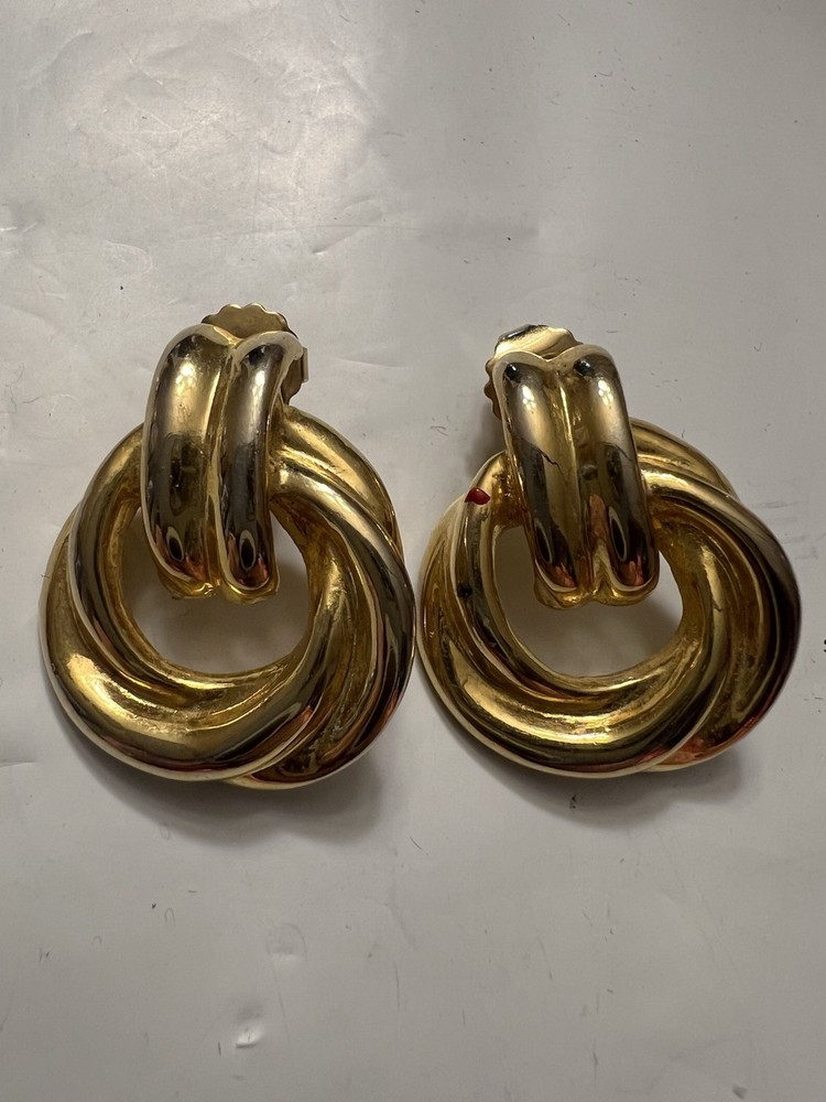 Vintage 1980s Gold-tone pierced Earrings Doorknockers Chunky Retro