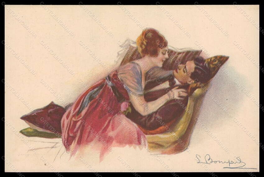 Artist Signed Bompard Romantic Couple Lady serie 947-3 postcard VK6409