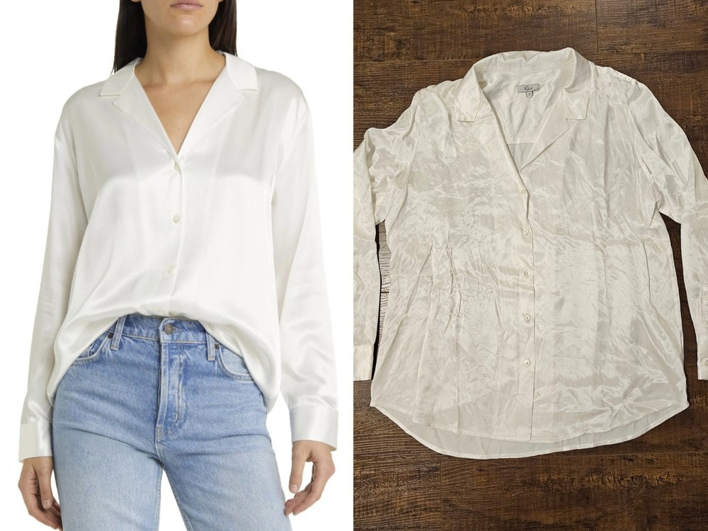 Rails Women's Nami Satin Button Up Shirt Blouse Top Medium White