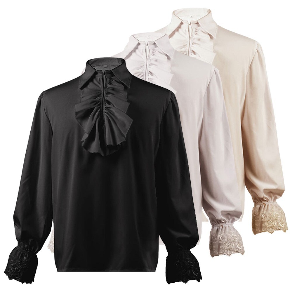 Mens Medieval Gothic Shirt Frill Victorian Punk Puff-Sleeve Retro Tops Costume