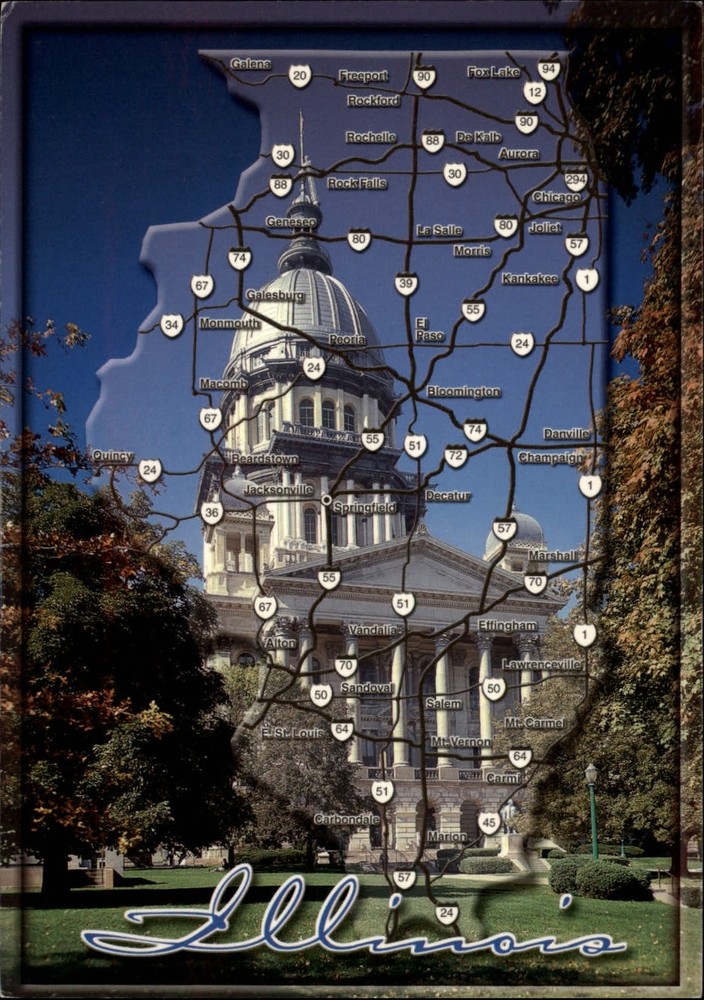 Illinois Springfield State Capitol building Map ~ unused postcard sku873