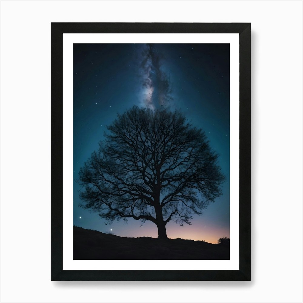 Starry Night Tree Framed Wall Art Canvas Print Poster  