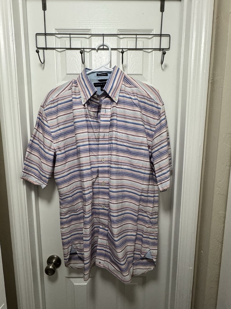 Tommy Hilfiger Medium Short Sleeve Button Down Stripes 80s 2 Ply Fabric