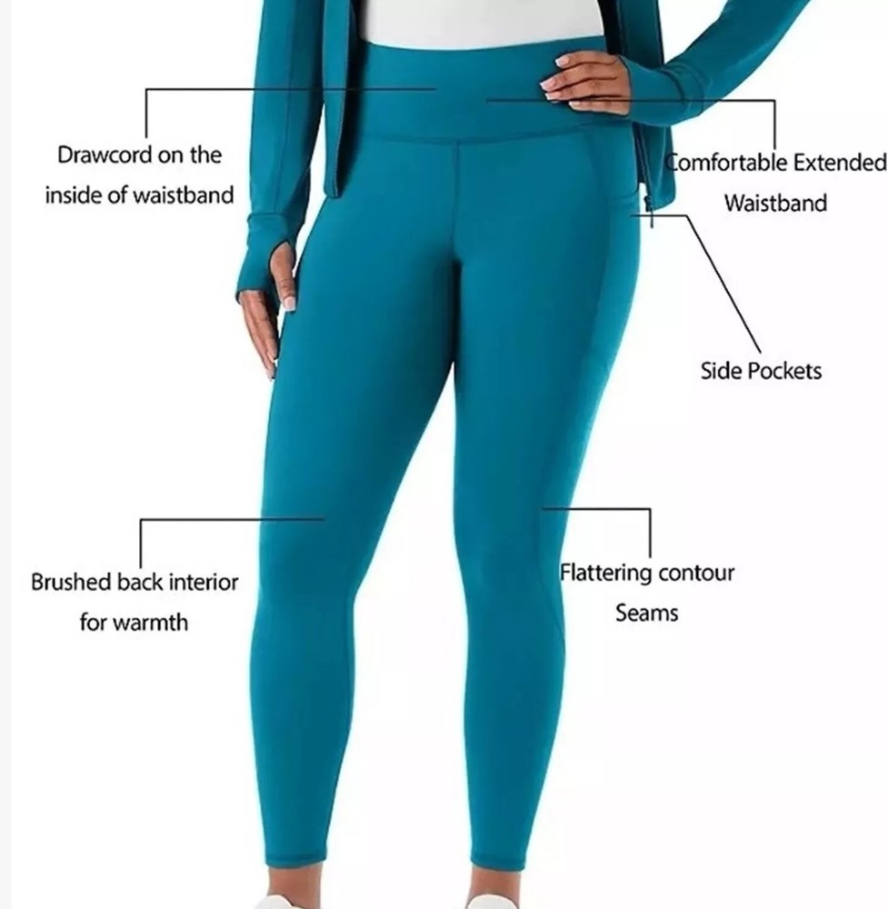 Member's Mark Extra Warm Leggings Turquoise Blue Women's Size XS High Rise