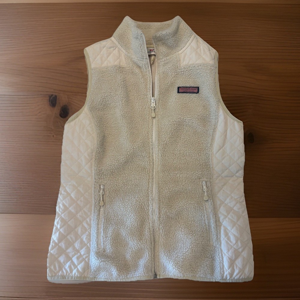 VINEYARD VINES Womens Cream White Sea View Sherpa Quilted Vest XS Style 200190