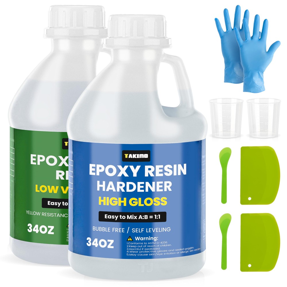 68oz Crystal Clear Resin Kit,No Bubble & Not Yellowing Epoxy Resin for Coating