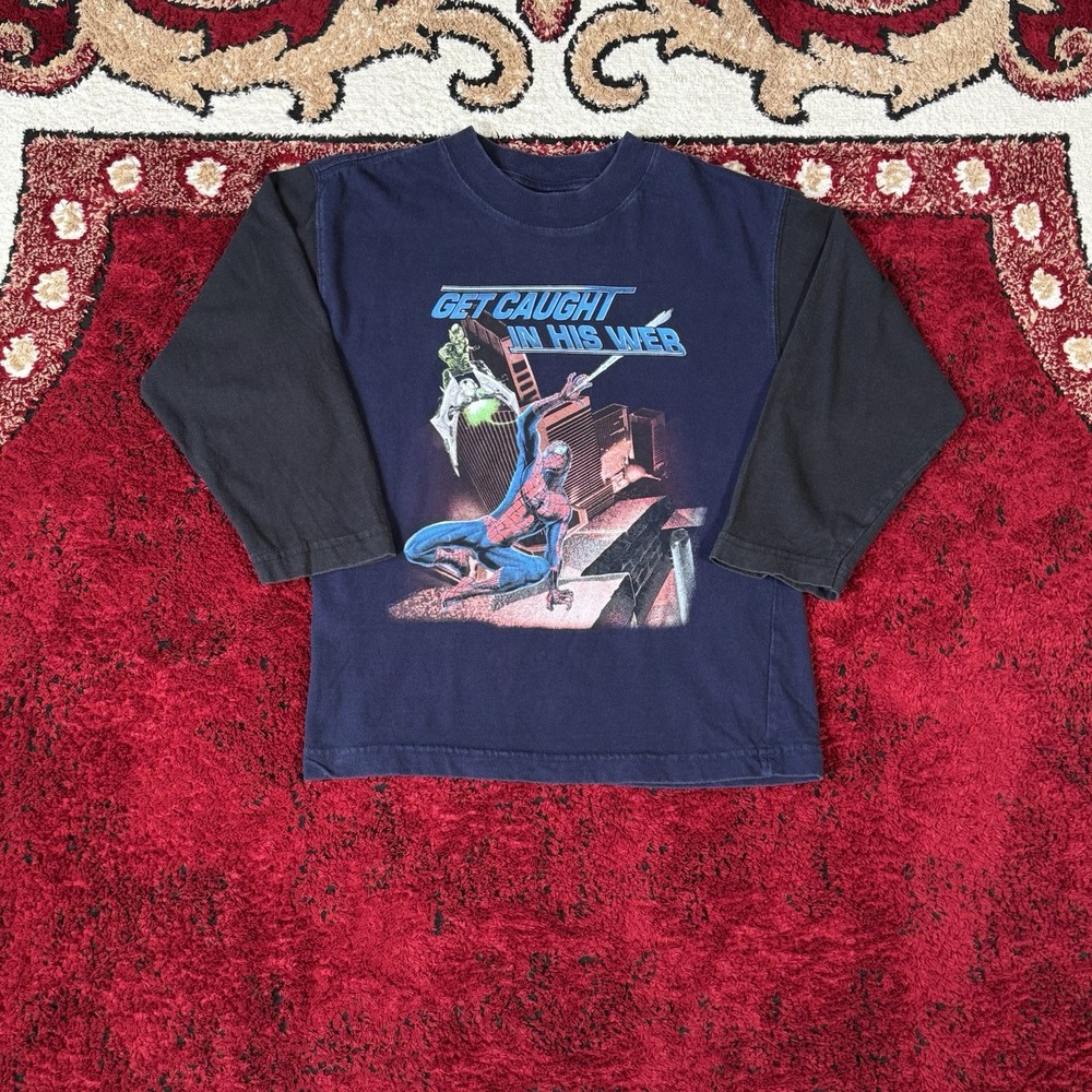 Vintage Y2K Spiderman Get Caught in His Web Long Sleeve T Shirt Boys Size S