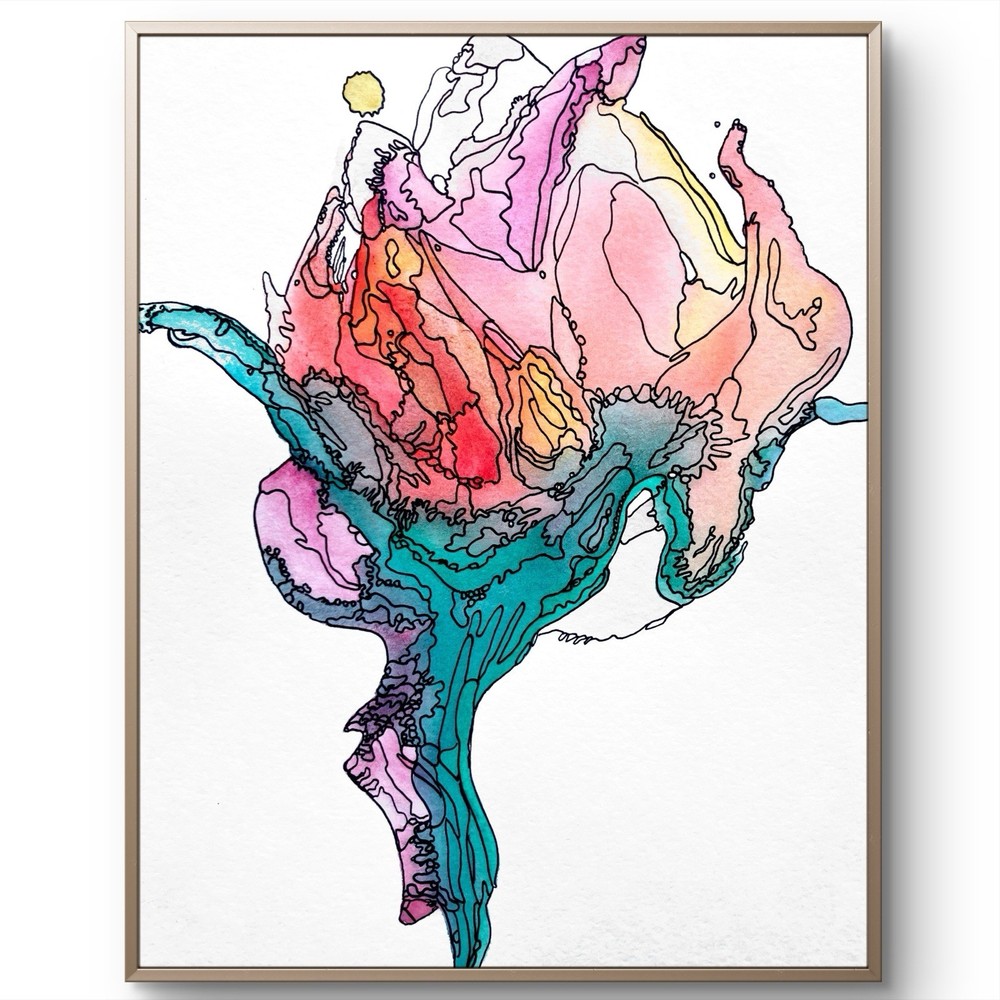 TITA PAINTZ Abstract Rosebud Watercolor Ink Hand Painted Contemporary Art 9x12