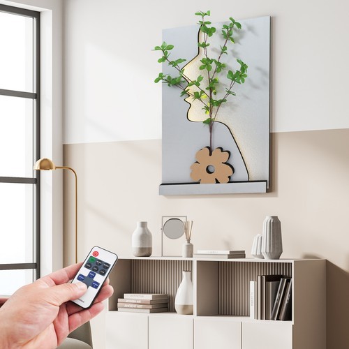 Wall-Mounted Sandstone Decor Wall Art Painting Wall Art Decor w/ Simulated Plant