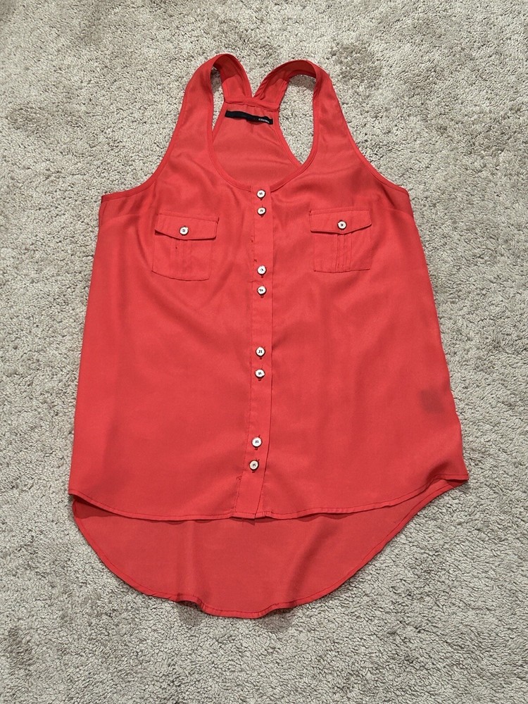 Ellison Womens Shirt Size Medium Orange Pockets High Low Flowy Button Front