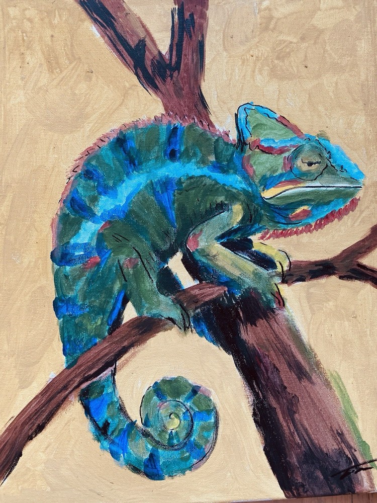Chameleon - Original Acrylic Painting On Canvas, 11”x14”, Signed, Unframed