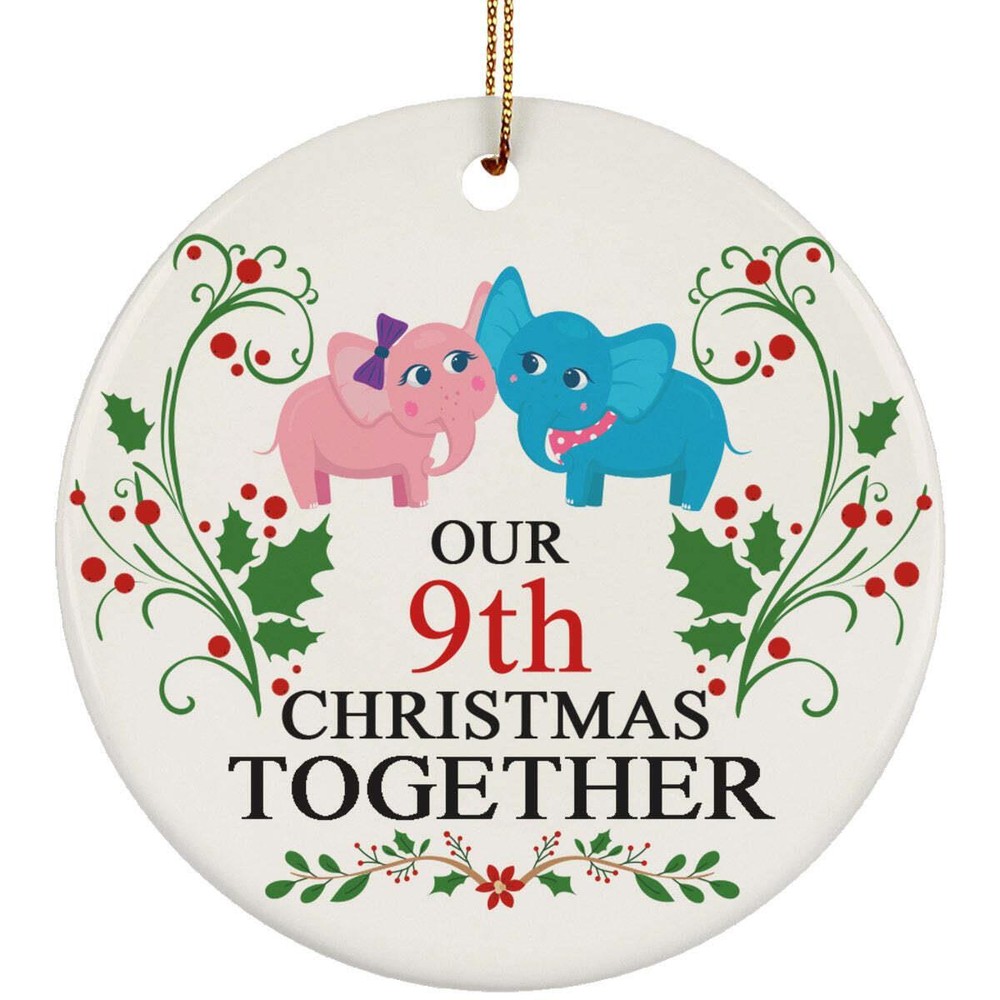 Funny Couple Elephant Ornament Christmas Gift 9th Wedding 9 Years Anniversary