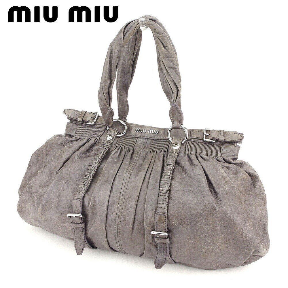 Miu Shoulder Bag Back One Gray Leather Miumiu