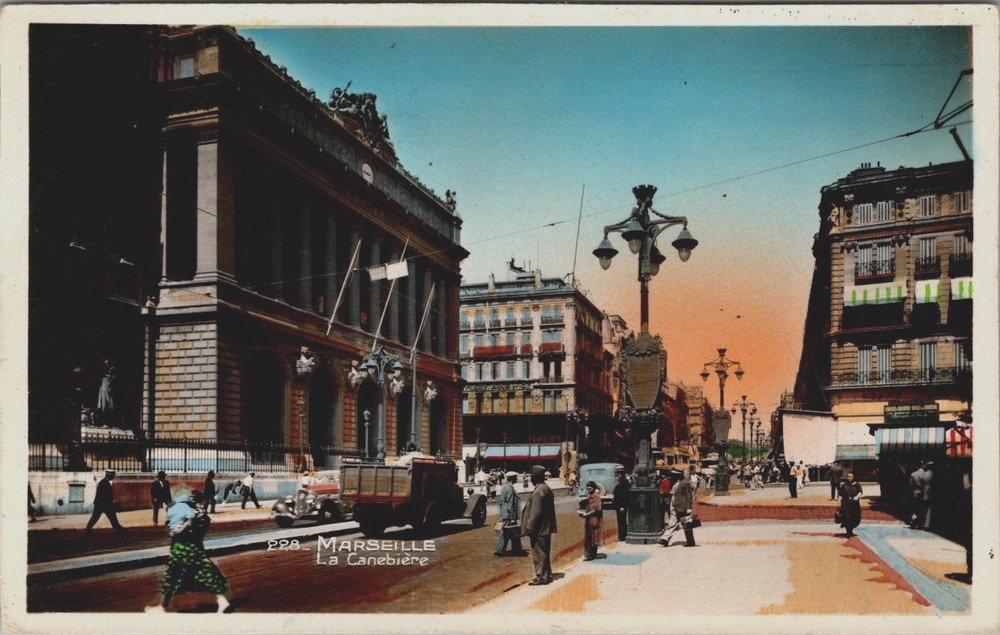 Steet Scene View, La Canebiere Marseille France Postcard