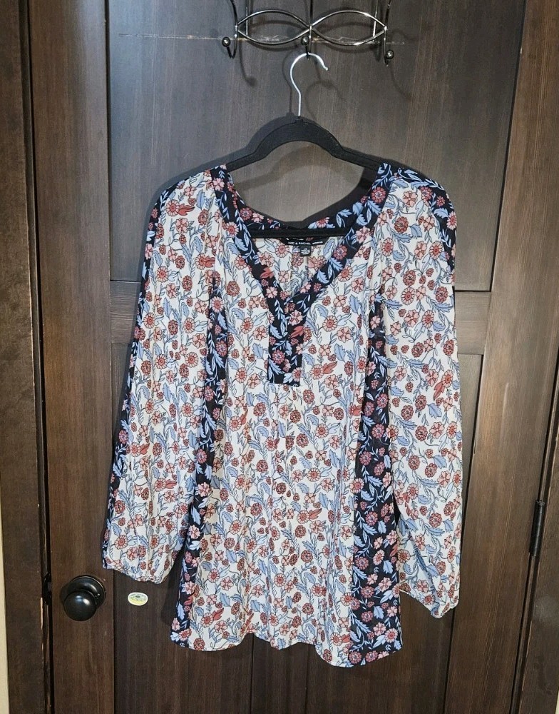 EUC Women's Plus Zac & Rachel Boho Chiffon Sheer Tunic Blouse Top Size 2X