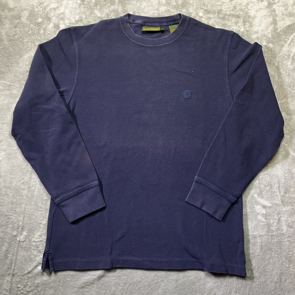 Vtg Timberland Weathergear Mens Small Blue Long Sleeve Crew Neck Thermal Y2K