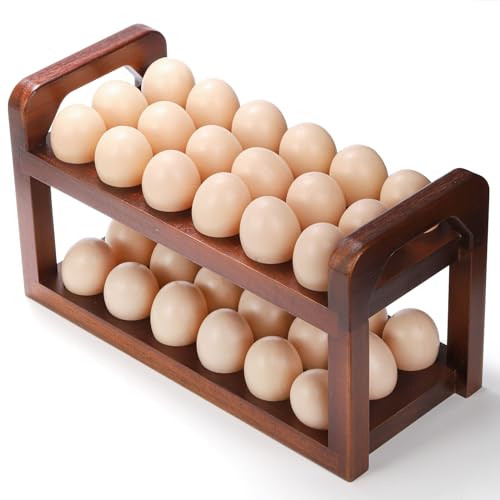 Acacia Wood Egg Holder Countertop Tray with Handle for 36 Eggs-image