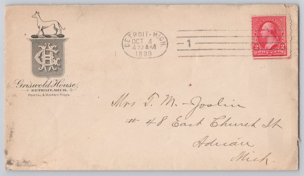 Detroit, Michigan Griswold House hotel crest & stationery, Un