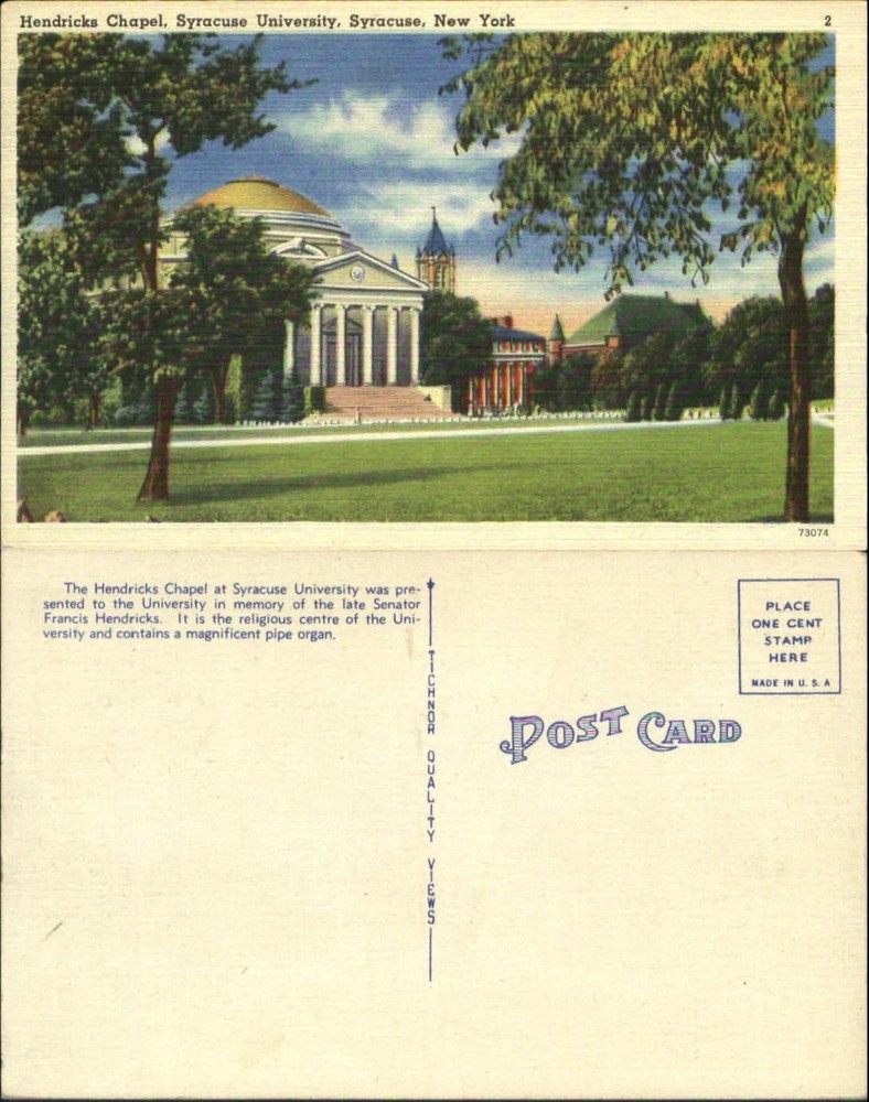 Hendricks Chapel Syracuse University New York NY 1930s vintage postcard