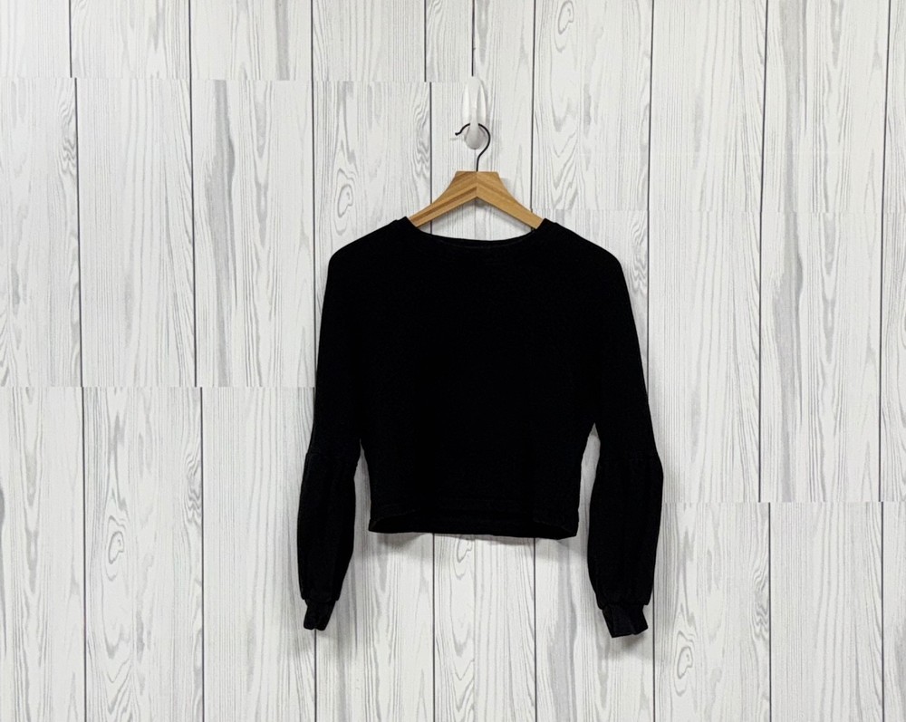 Shein crop top womens size medium long sleeve solid black cotton
