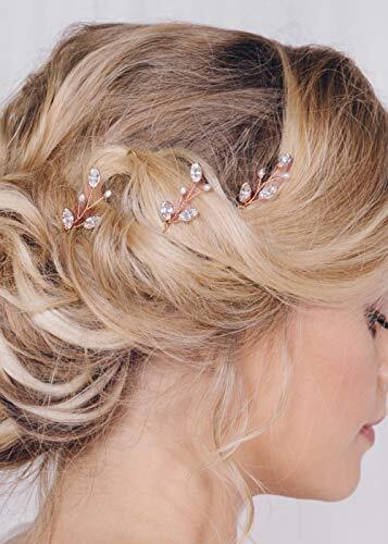 FXMIMIOR 3-Piece Vintage Crystal Rose Gold Bridal Hair Pins for Weddings