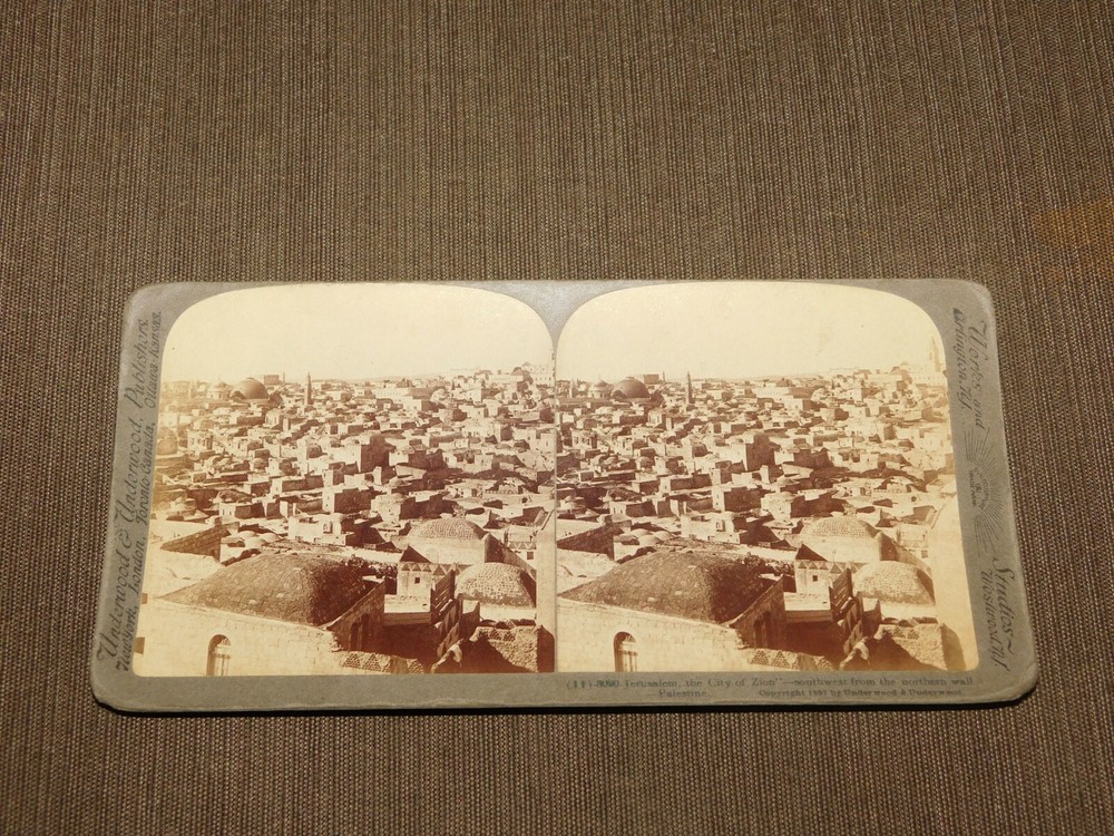 VINTAGE STEREOVIEW STEREOSCOPE CARD 1897 JERUSALEM CITY of ZION PALESTINE